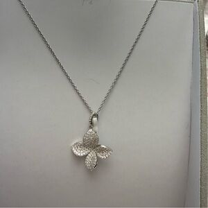 925 Sterling silver Pavé Four-Petal Flower Necklace in Silver-White